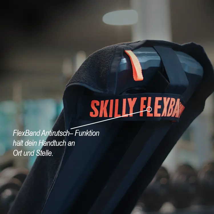 Skilly FBT100x fitness towel in grey and black. Anti-slip gym towel for your workout.