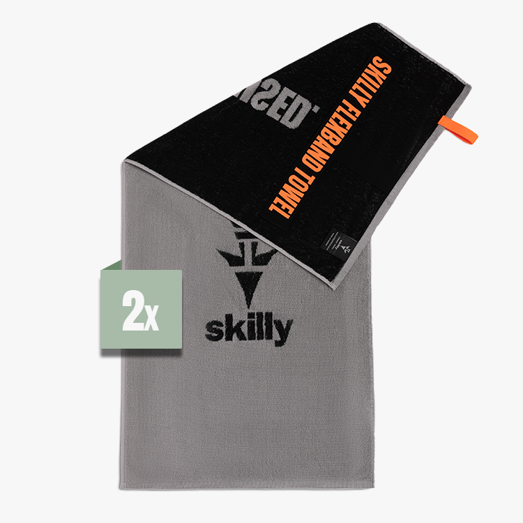 FBT120 grau schwarz mit Kummiband damit das Sporthandtuch nicht runterrutscht