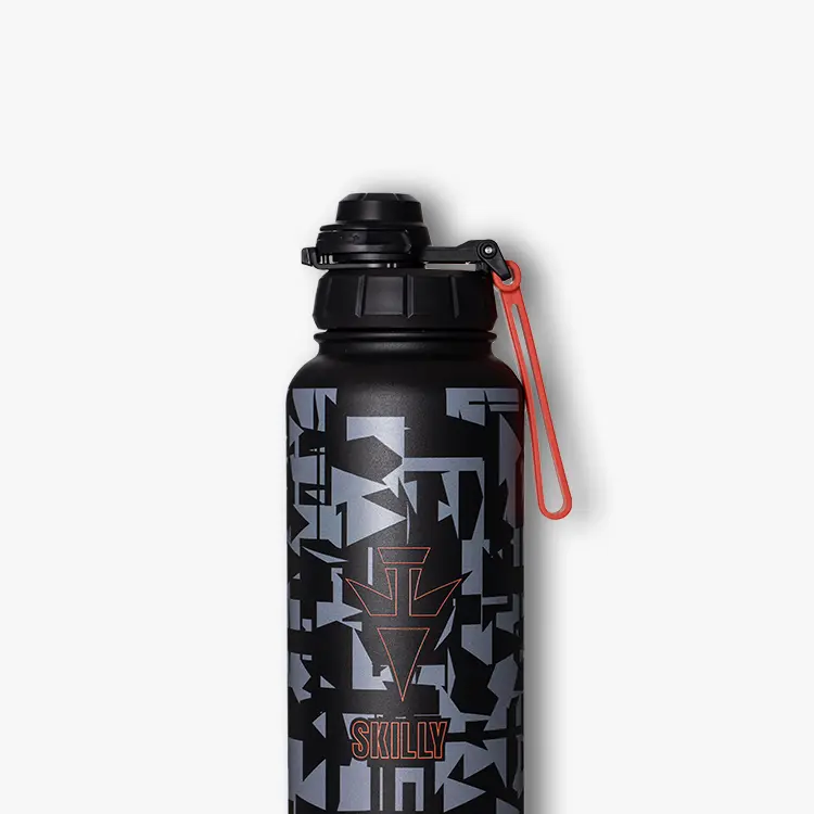 Black water bottle with graphic design