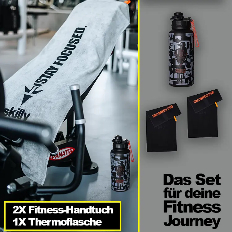 Fitness-Handtücher und Thermoflasche Bundle